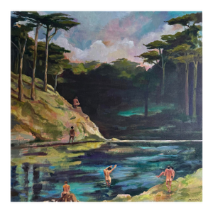 "The Boys at the River" Large Impressionist Figurative Landscape Painting by Michele Zuzalek