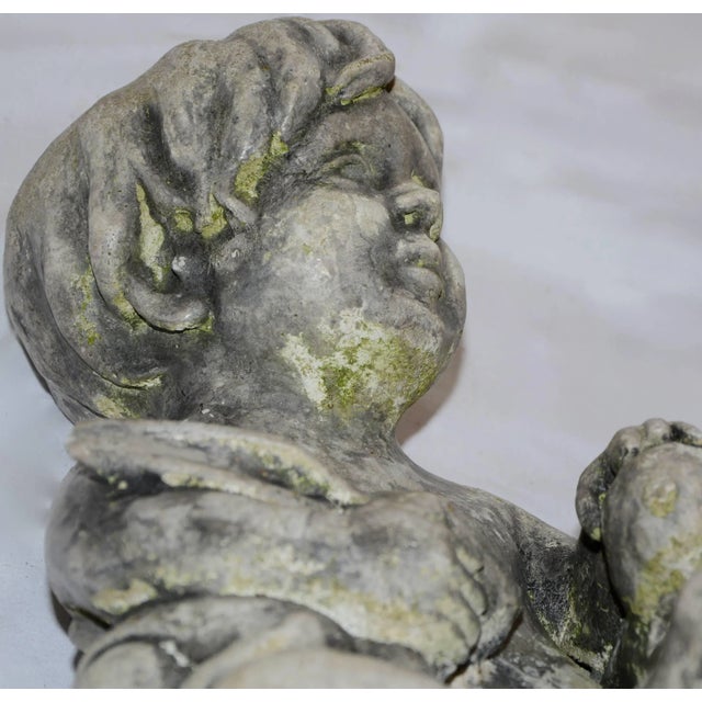 Midcentury Concrete Statue of Baby Holding Bunnies For Sale - Image 9 of 10