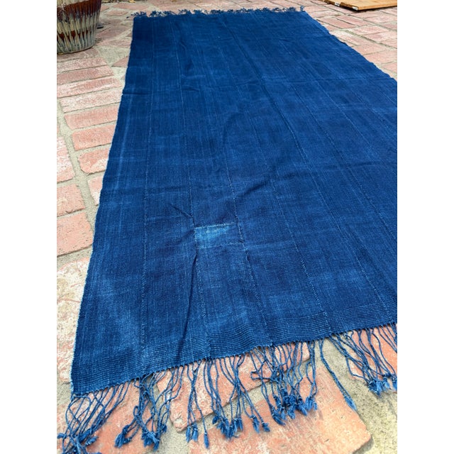 Vintage African Indigo Denim Mossi Mudcloth 74” L X 37” W Textile | No. 111 For Sale - Image 9 of 9