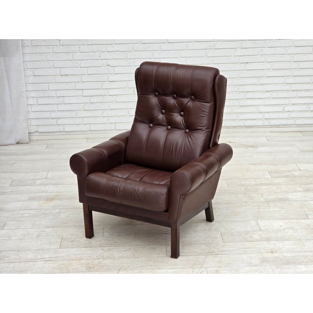 Danish Armchair in Brown Furniture Leather, 1970s For Sale - Image 16 of 18