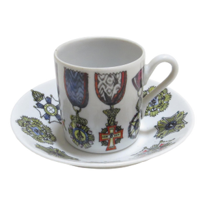 1960's Fornasetti Art/Design on Richard Ginori Fine Porcelain - Al Merito Cup and Saucer
