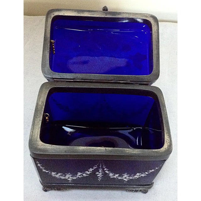 Traditional Cobalt Blue Glass Jewelry Box For Sale - Image 3 of 7