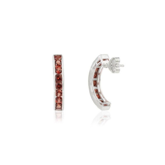 Mid-Century Modern Deep Red Garnet Birthstone Earrings in Sterling Silver for Mom's Gift- 2 Pieces For Sale - Image 3 of 10