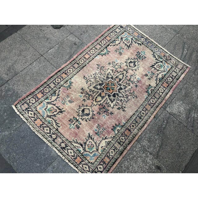 Turkish 1960s Vintage Turkish Oushak Faded Pink Rug - 3′2″ × 4′9″ For Sale - Image 3 of 11