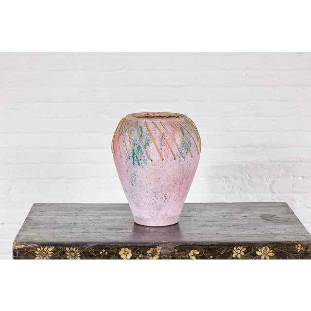 Hand-Crafted American Artists Collection Pink Pastel Vase with Weaving For Sale In New York - Image 6 of 12