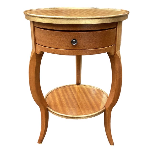 Vintage Round Mahogany Two-Tier Side Table With Drawer - Regency Style Accent Table For Sale