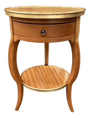 Vintage Round Mahogany Two-Tier Side Table With Drawer - Regency Style Accent Table