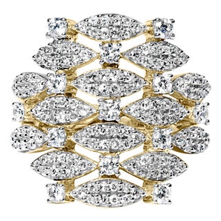 14K Yellow Gold 1.0 Cttw Diamond Geometric Stacked Open Cocktail Ring (I-J Color, I1-I2 Clarity) - Ring Size 8 For Sale