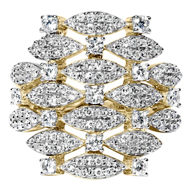 14K Yellow Gold 1.0 Cttw Diamond Geometric Stacked Open Cocktail Ring (I-J Color, I1-I2 Clarity) - Ring Size 8 For Sale
