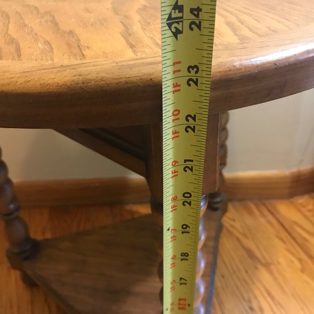 Brown 1960s Barley Twist Trefoil Side Table by Brandt Two Tier Oak For Sale - Image 8 of 11