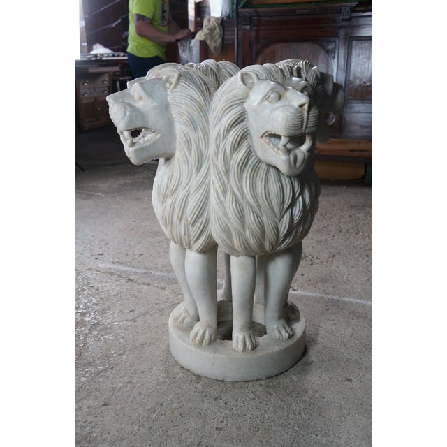 Late 20th Century Monumental Capital of Ashoka Sculptural Lion Marble Statue Pedestal Center Table For Sale - Image 5 of 15