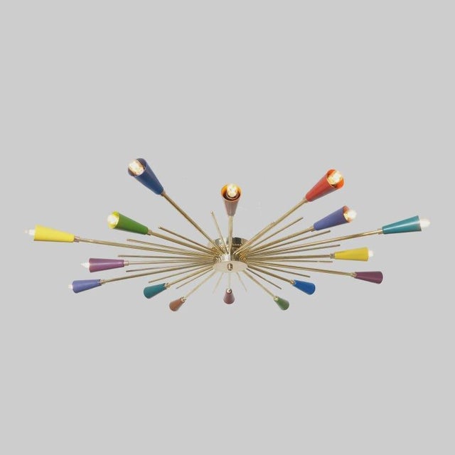 Not Yet Made - Made To Order 16-Light Mid Century Sputnik Chandelier | Brass Modern Ceiling Light | Luxury Starburst Pendant Lamp | Retro Contemporary Living Room Lighting For Sale - Image 5 of 7
