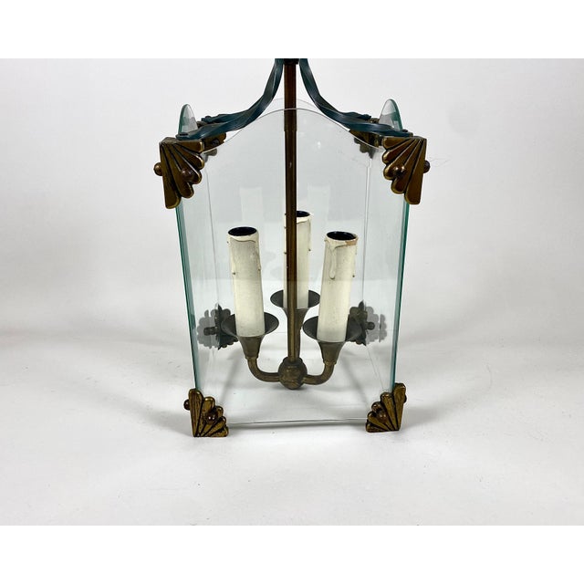 Vintage Art Deco Glass & Bronze Pendant Light, 1950s For Sale - Image 3 of 9