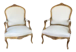 Vintage French Gilt Bergere Armchairs - a Pair