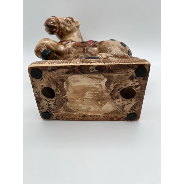 Ceramic Late 20th Century Chinoiserie Majolica Style Asian War Horse Figurine For Sale - Image 7 of 10