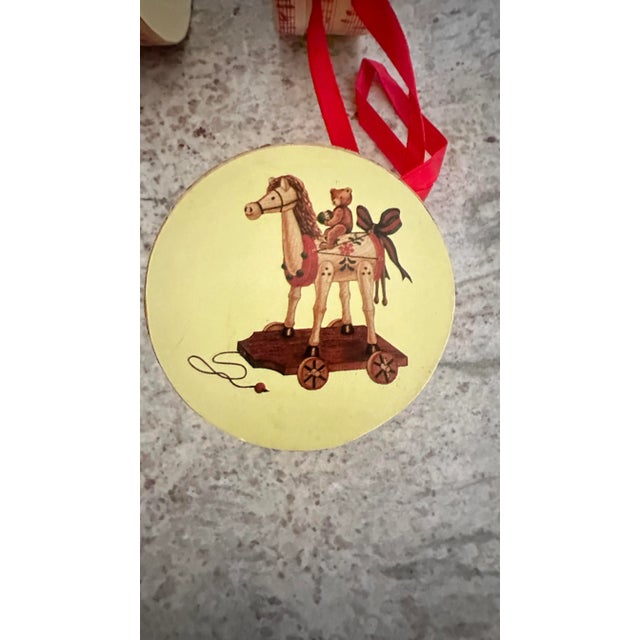 Vintage Christmas Candle Holder Wood Train Set and Round Hatbox Ornaments- 13 Pieces For Sale - Image 12 of 12