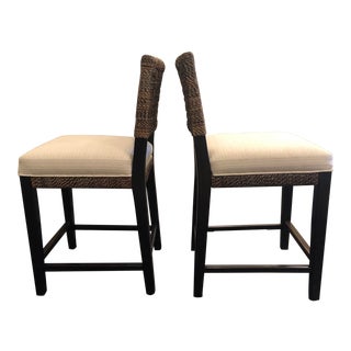 Wood and Rattan “Panamawood” Palecek Counter Stools - a Pair For Sale