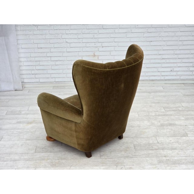 Danish Highback Relax Armchair in Green Furniture Velour, 1960s For Sale - Image 11 of 18