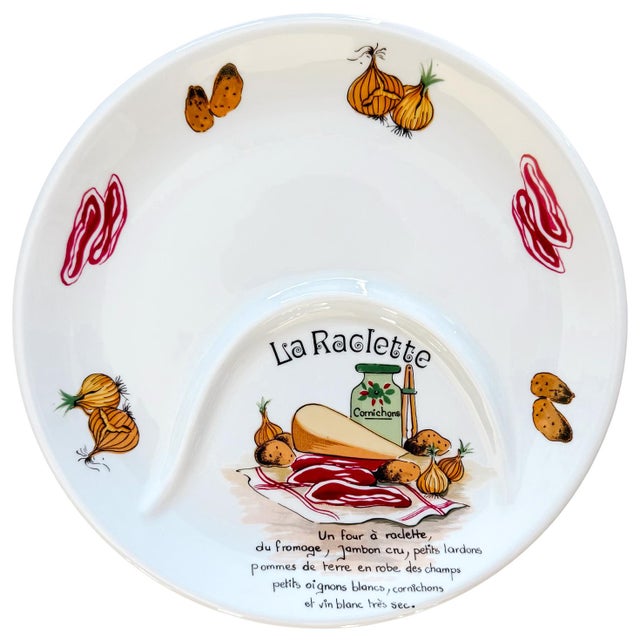 Rare set of six authentic "La Raclette" divided plates by Pillivuyt France. These plates were specifically designed for...