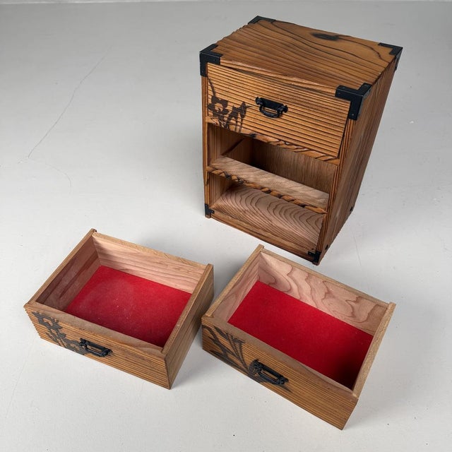 Vintage Japanese Sugi Drawer Cabinet with Floral Decor, 1980s For Sale - Image 4 of 10