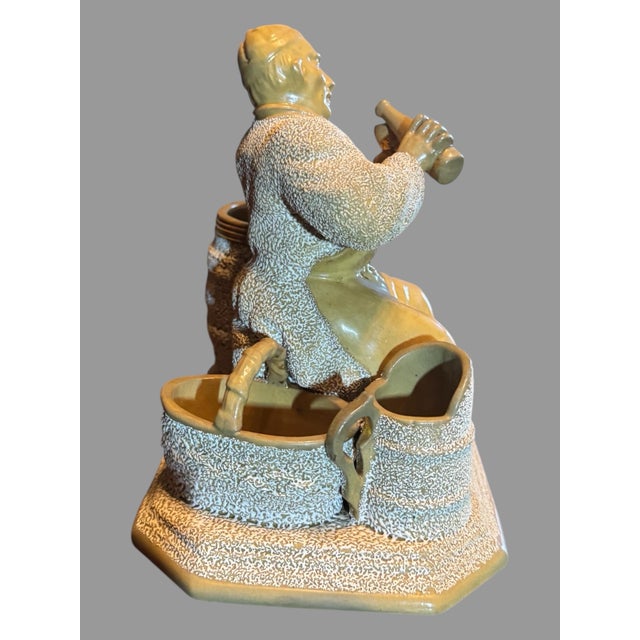 Victorian Antique Victorian Yellow Ware Sand Majolica Figural Drinking Friar Monk Smoking Stand For Sale - Image 3 of 7