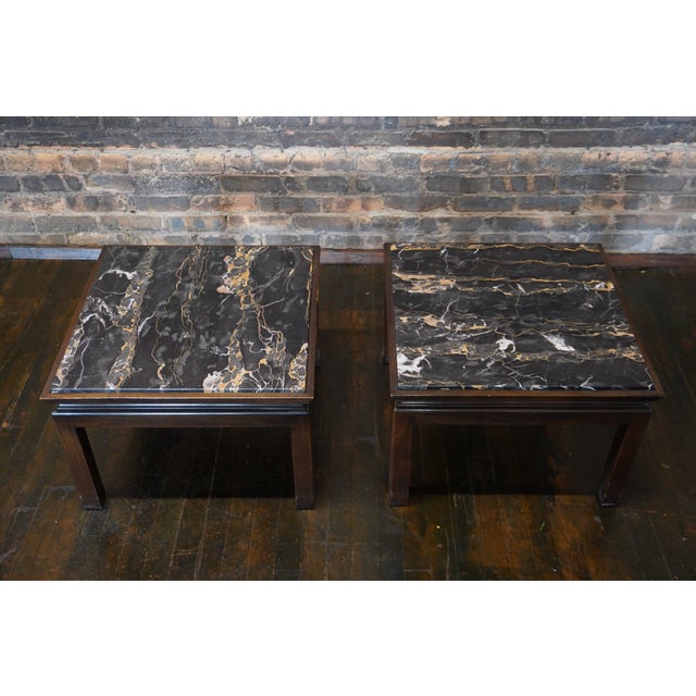Mid-Century Modern 1960s Pair of Square Widdicomb End Tables With Nero Portoro Marble Tops For Sale - Image 3 of 8