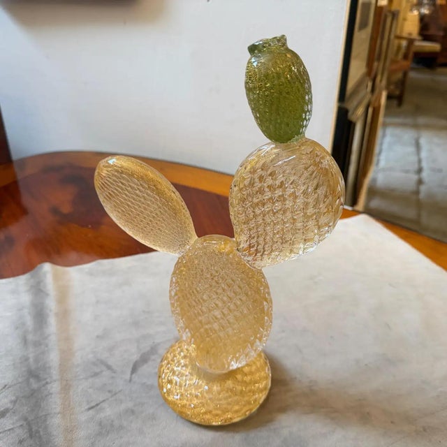 Green A 1990s Dior Home Green and Gold Murano Glass Flowering Cactus For Sale - Image 8 of 14
