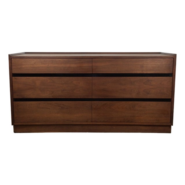 Mid Century Modern Six Drawer Walnut Lowboy Dresser For Sale