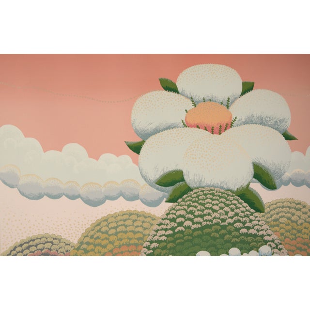White Flowers on Pink Sky - Limited Edition Naive Serigraph by Ivan Rabuzin For Sale In Monterey, CA - Image 6 of 8