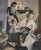 "Happy Family", Mid Century Sepia Figurative Interior Scene, Illustration Art by Charles Kinghan A classic and...