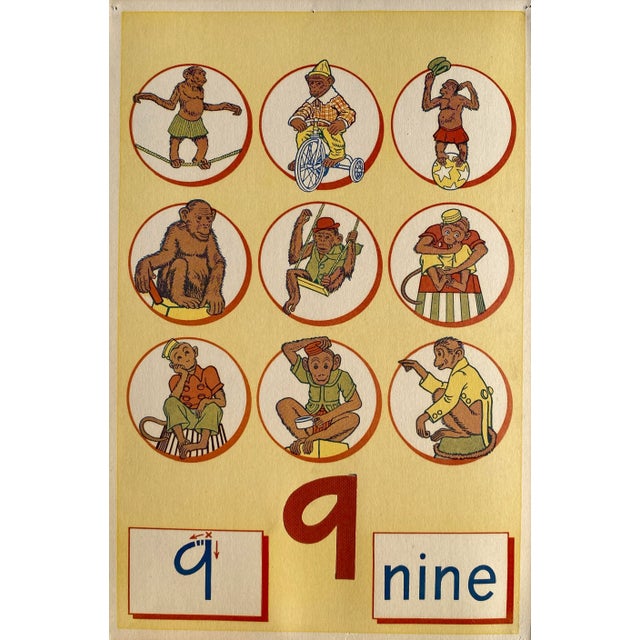 Children's 1960s Number 9 Counting Monkey Print For Sale - Image 3 of 3