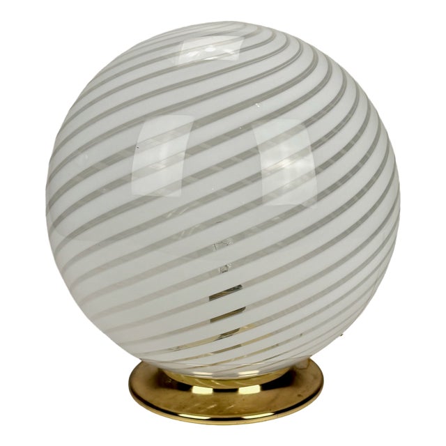 Large Murano Swirl Glass Globe Table Lamp from Venini, 1980s For Sale