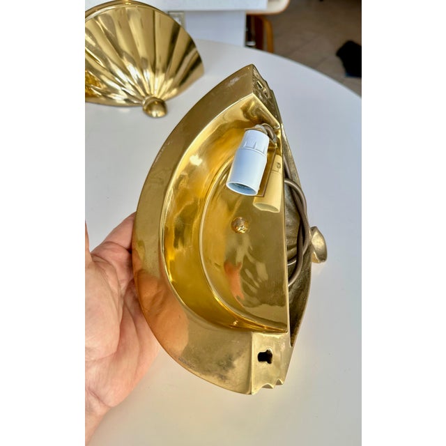 Set 4 Brass Scallop Shell Uplight Wall Sconces For Sale - Image 15 of 17