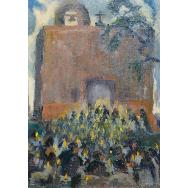 American Candlelight Service Landscape Painting, Oil on Canvas, Circa 1940 by Orrin A. White For Sale - Image 3 of 6