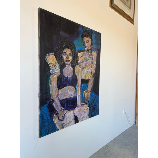 A striking large-scale vintage acrylic on canvas painting attributed to Helen Stein (1896–1964), known for her expressive...