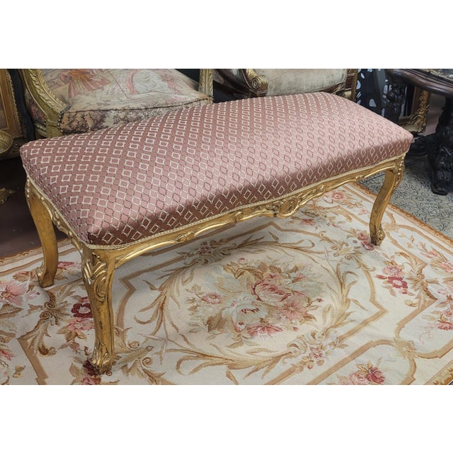 1950s Beautiful Gilt Wood French Upholstered Window Bench For Sale - Image 9 of 12
