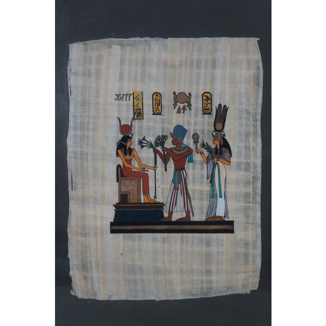 Paper Late 20th Century Egyptian Revival Papyrus Painting Art Pharaoh King Ramses Queen Nefertari - Set of 2 For Sale - Image 7 of 14