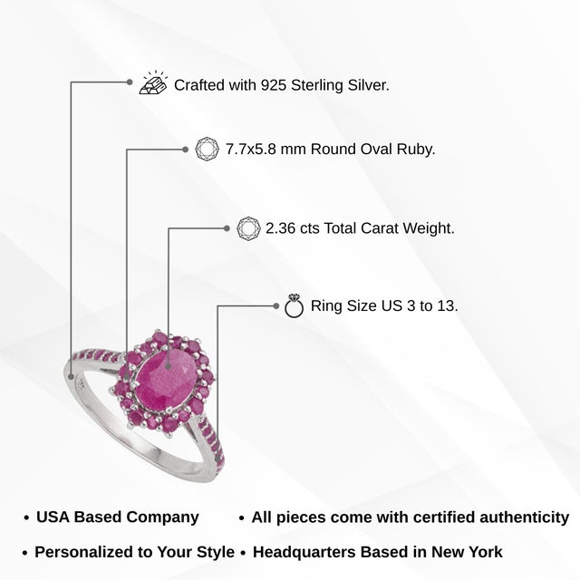 Carat&Her Georgian Style Oval Cut Ruby Halo Cluster Ring in Sterling Silver, Size 9 For Sale - Image 10 of 13