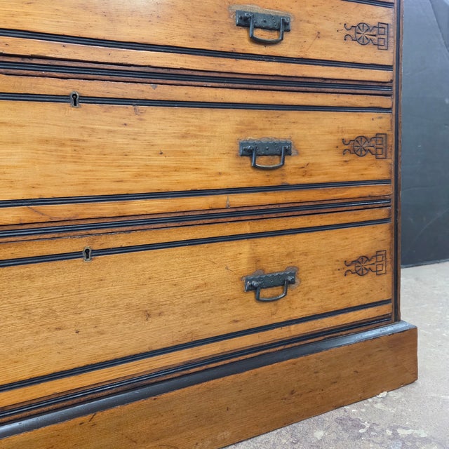 Late 19th Century Satinwood Arts & Crafts 5 Drawer Chest on Plinth Base For Sale - Image 4 of 16