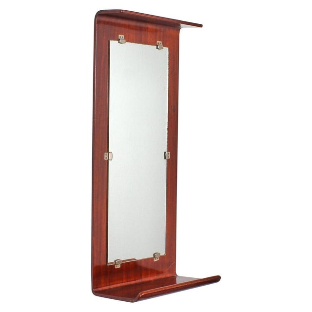 Brown Mid-Century Curved Plywood Rectangular Mirror, 1960s For Sale - Image 8 of 8