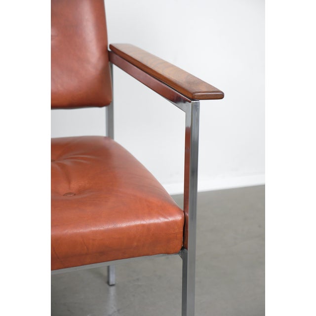 Leather Chair with Wooden Armrests, Germany, 1970s For Sale - Image 15 of 17