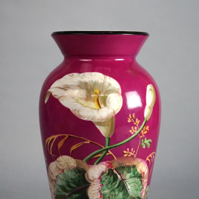 Art Deco Antique Old Paris Floral Decorated & Gilt Porcelain Vase, Circa 1890 For Sale - Image 3 of 7