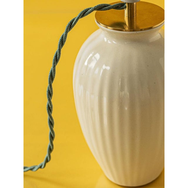 Royal Delft White Vintage Table Lamp, Liberty London Lampshade For Sale - Image 6 of 10