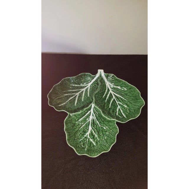 Bordallo Pinheiro Vintage Majolica Bordallo Pinheiro Green Cabbage Serving Bowl For Sale - Image 4 of 4