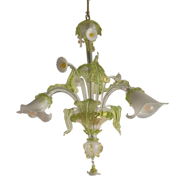 Floral Green Leaves and Milky "Calle" Chandelier For Sale