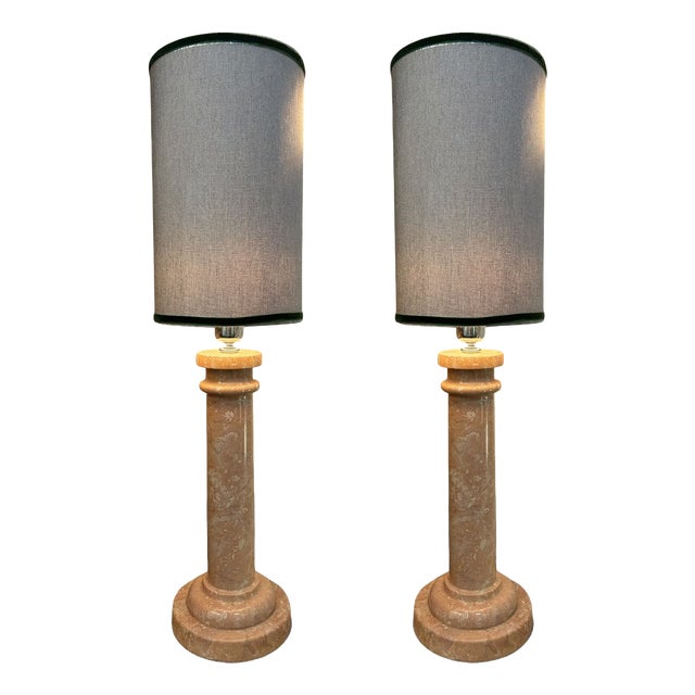 Pink Marble Lamps, Set of 2 For Sale