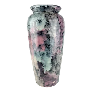 1980s Vintage Harris Haeger Pottery Tie Dye Drippy Blue Black Pink Glaze Vase