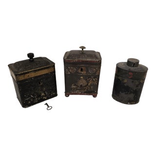 Early 19th Century Black Japanned Tin Tea Caddies For Sale