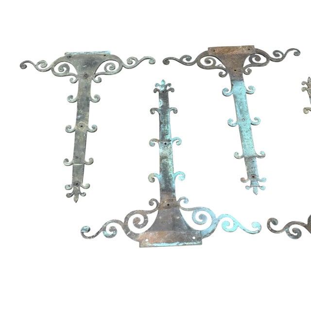 Set of 6 Vintage Ornate Wrought Metal Door Strap Hinge Covers Architectural Salvage For Sale - Image 4 of 12