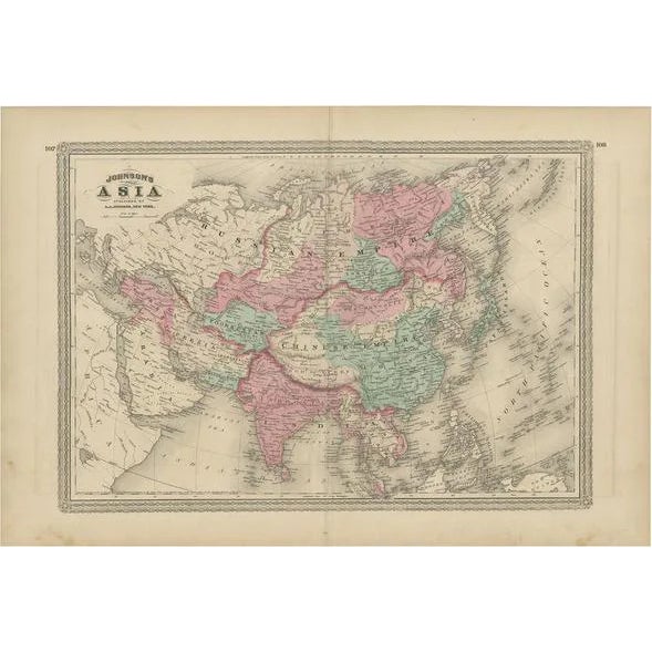 Antique Map of Asia by Johnson, 1872 For Sale